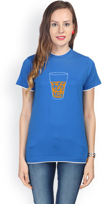 

Campus Sutra Printed Women's Round Neck Blue T-Shirt