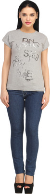 

X'Pose Solid Women's Round Neck Grey T-Shirt, Grey-1