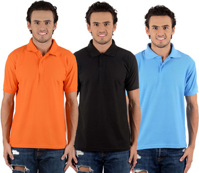 

Blaze Solid Men' Polo Neck Multicolor T-Shirt(Pack of 3, Black;orange;sky blue
