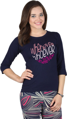 

SayItLoud Printed Women' Round Neck Blue T-Shirt, Navy