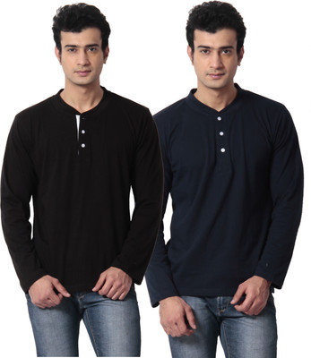 

Leana Solid Men's Henley Multicolor T-Shirt(Pack of 2