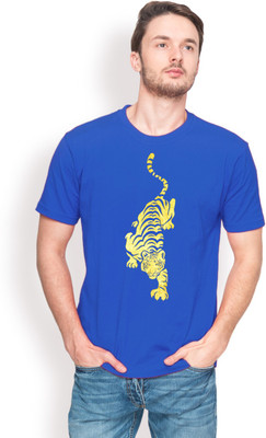 

Foyld Graphic Print Men's Round Neck Blue, Gold T-Shirt
