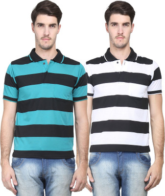 

Vimal Striped Men's Polo Neck Multicolor T-Shirt(Pack of 2, Black;green