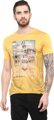 

Fritzberg Printed Men's Round Neck Yellow T-Shirt, Mustard