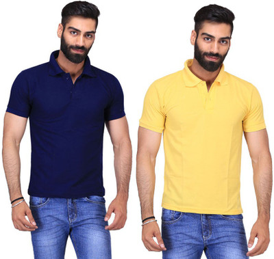 

Fuego Solid Men's Polo Neck Dark Blue, Yellow T-Shirt(Pack of 2