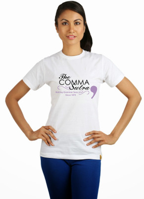 

Campus Sutra Printed Women's Round Neck White T-Shirt
