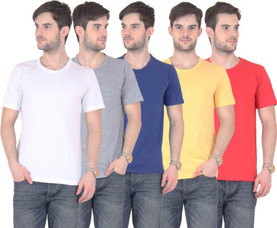 

E'Hiose Solid Men's Round Neck Multicolor T-Shirt(Pack of 5, Blue;grey;red;white;yellow