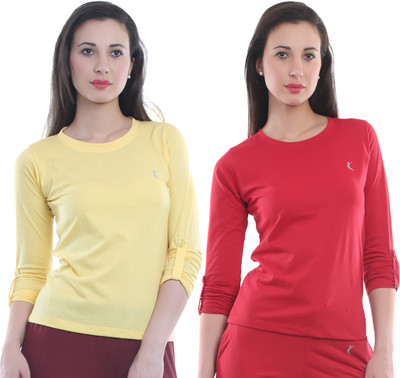 

Ultra Fit Solid Women's Round Neck Yellow, Red T-Shirt(Pack of 2), Red;yellow