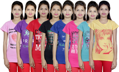 Indistar Printed Women Round Neck Multicolor T-Shirt
