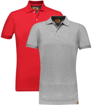 

Campus Sutra Solid Men Henley Multicolor T-Shirt(Pack of 2, Grey;red