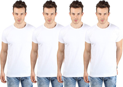 

SayItLoud Solid Men's Round Neck White T-Shirt(Pack of 4
