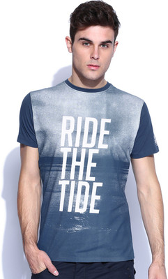 

883 Police Graphic Print Men's Round Neck Blue T-Shirt
