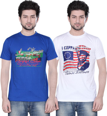 

Zebu Printed Men' Round Neck Multicolor T-Shirt(Pack of 2
