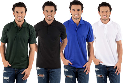 

Blaze Solid Men's Polo Neck Multicolor T-Shirt(Pack of 4, Black;dark green;royal blue;white