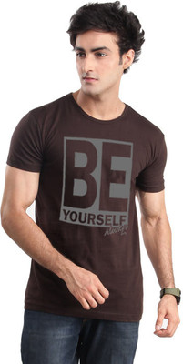 

Inkovy Graphic Print Men' Round Neck Brown T-Shirt