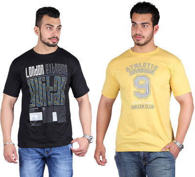 

Shineway Printed Men's Round Neck Multicolor T-Shirt(Pack of 2, Black;yellow