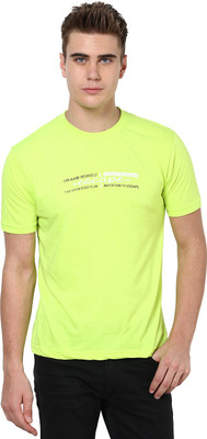 

Okane Printed Men's Round Neck Green T-Shirt, F.green