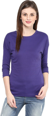 Hypernation Solid Women' Round Neck Purple T-Shirt