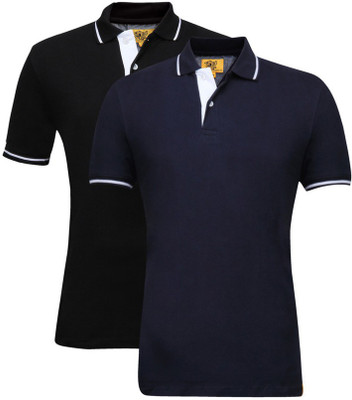 

Campus Sutra Solid Men Henley Multicolor T-Shirt(Pack of 2, Black;blue