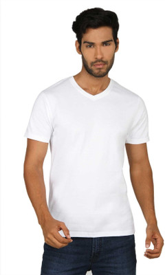

SayItLoud Solid Men' V-neck White T-Shirt