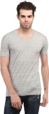 

Tees Collection Self Design Men's V-neck Multicolor T-Shirt, Milange black