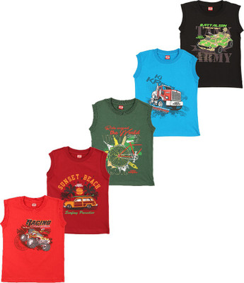 

Kidz Krish Boys Self Design Cotton T Shirt(Multicolor, Pack of 5, Red & maroon & green & blue & black