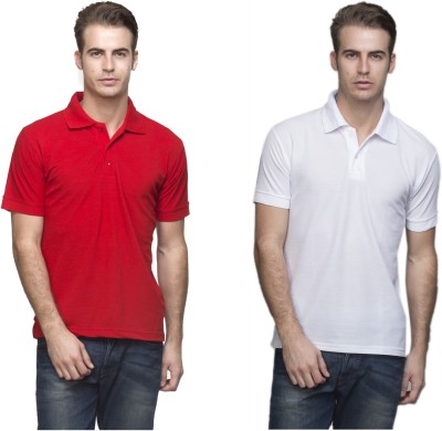 

Lambency Solid Men's Polo Neck Red, White T-Shirt(Pack of 2