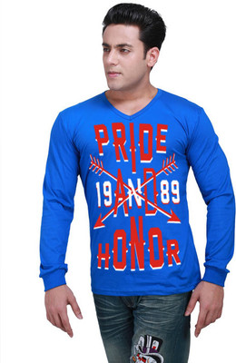 

Inkovy Graphic Print Men' V-neck Blue T-Shirt