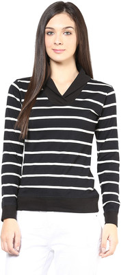 

Hypernation Striped Women's Draped Neck Black, White T-Shirt