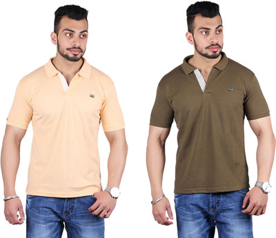 

Shineway Solid Men's Polo Neck Orange, Dark Green T-Shirt(Pack of 2, Dark green;orange