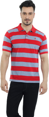 

The Cotton Company Striped Men' Polo Neck Red T-Shirt