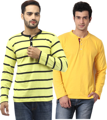 

Leana Striped Men' Henley Multicolor T-Shirt(Pack of 2