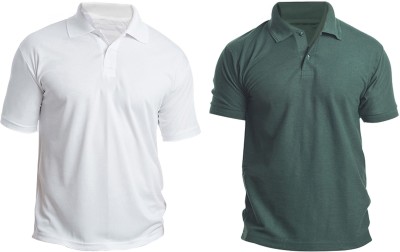 Silver Swan Solid Men Polo Neck Dark Green, White T-Shirt