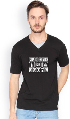 

Campus Sutra Solid Men V-neck Black T-Shirt