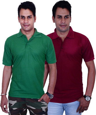 

Blaze Solid Men' Polo Neck Green, Maroon T-Shirt(Pack of 2