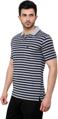 

Cotton County Premium Striped Men's Flap Collar Neck Blue T-Shirt, Navy
