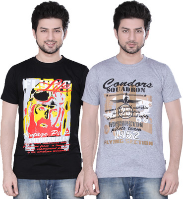 

Zebu Printed Men' Round Neck Multicolor T-Shirt(Pack of 2