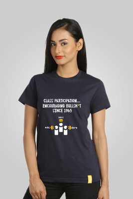 

Campus Sutra Printed Women' Round Neck Blue T-Shirt