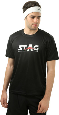 

Stag Printed Men's Round Neck Black, Black T-Shirt