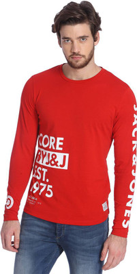 

Jack & Jones Solid Men's Round Neck Red T-Shirt, Barbados cherry