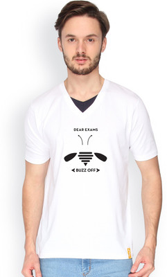 Campus Sutra Solid Men V-neck White T-Shirt