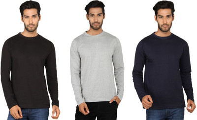 

SayItLoud Solid Men's Round Neck Multicolor T-Shirt(Pack of 3, Black;grey;navy blue