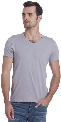 

Jack & Jones Solid Men's V-neck Grey T-Shirt, Grey denim