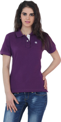 

The Cotton Company Solid Women's Polo Neck Purple T-Shirt, Royal purple