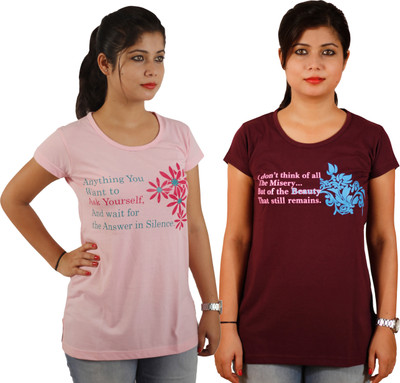 

Tryd Printed Women's Round Neck Multicolor T-Shirt(Pack of 2