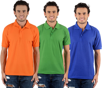 

Blaze Solid Men's Polo Neck Multicolor T-Shirt(Pack of 3, Light green;orange;royal blue
