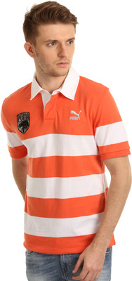 

Puma Striped Men' Polo Neck Orange, White T-Shirt, Tigerlily