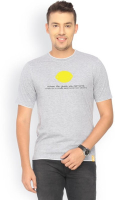 

Campus Sutra Printed Men Round Neck Grey T-Shirt