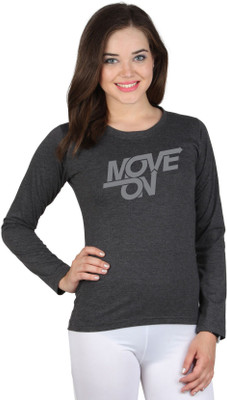 

SayItLoud Printed Women' Round Neck Black T-Shirt, Black melange