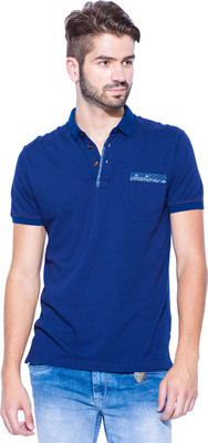 

Mufti Solid Men's Polo Neck Blue T-Shirt